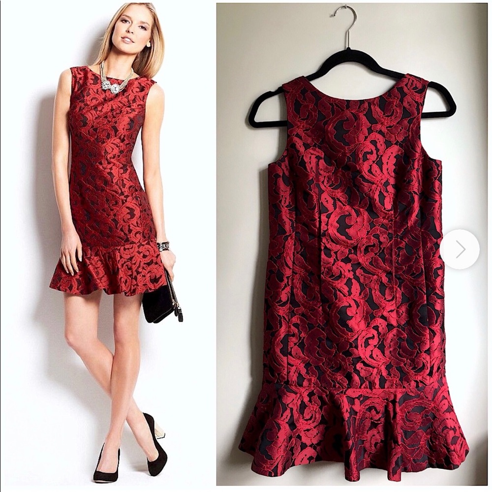 Ann Taylor Red and Black Shift Dress